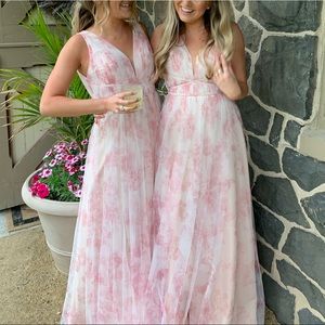 MARCHESA NOTTE  Porcelain Print Plunge Neck Tulle Gown